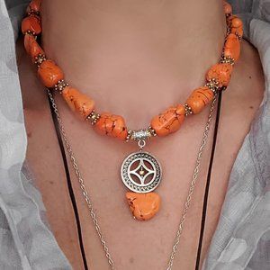 Boho Jewelry Layered Natural Hawolite Stone Unique Coin Necklace